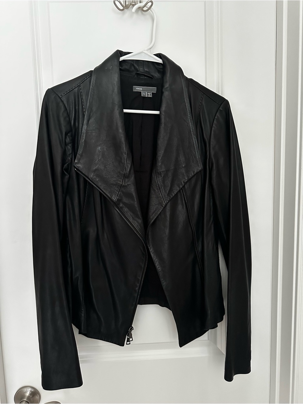 Vince Draped Leather Jacket, Size L, Black